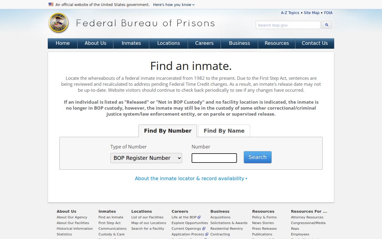 Federal inmate locator used for federal Middlesex County arrest cases
