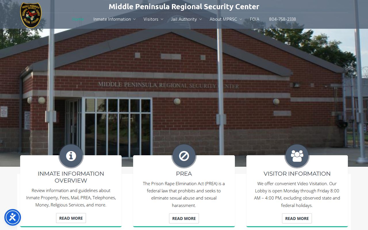 Middlesex County arrest history source at Middle Peninsula Regional Security Center