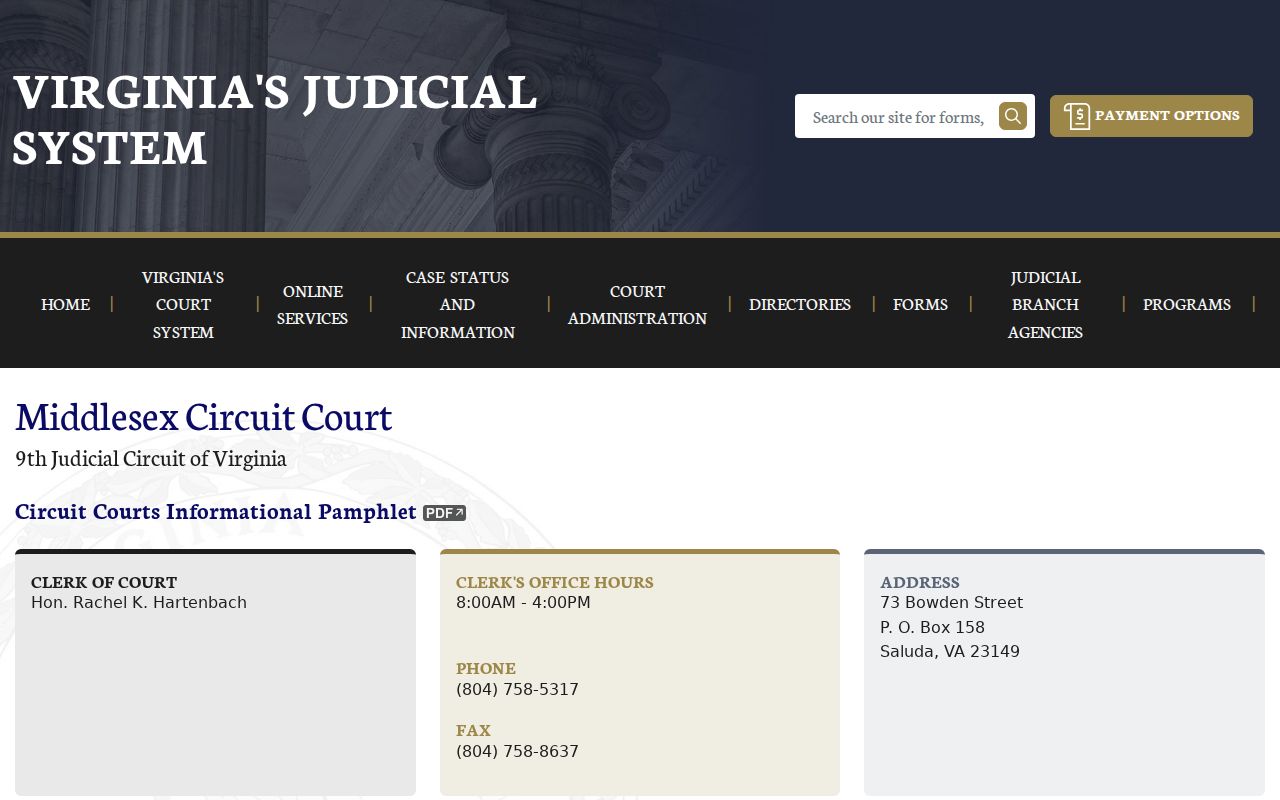 Middlesex County criminal court case page for the Circuit Court clerk
