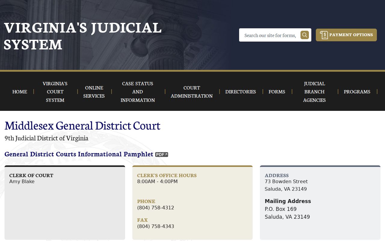 Middlesex County criminal case schedule at General District Court