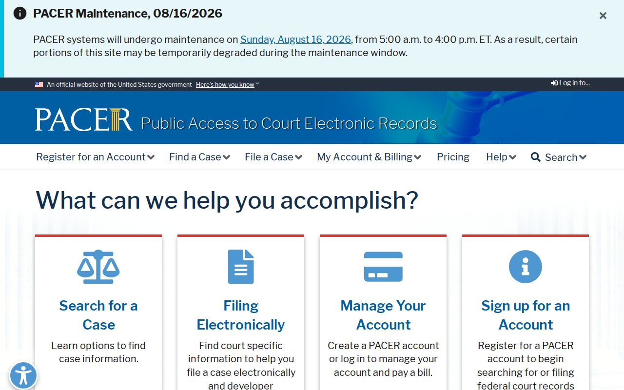 Federal criminal court record portal for Middlesex County cases