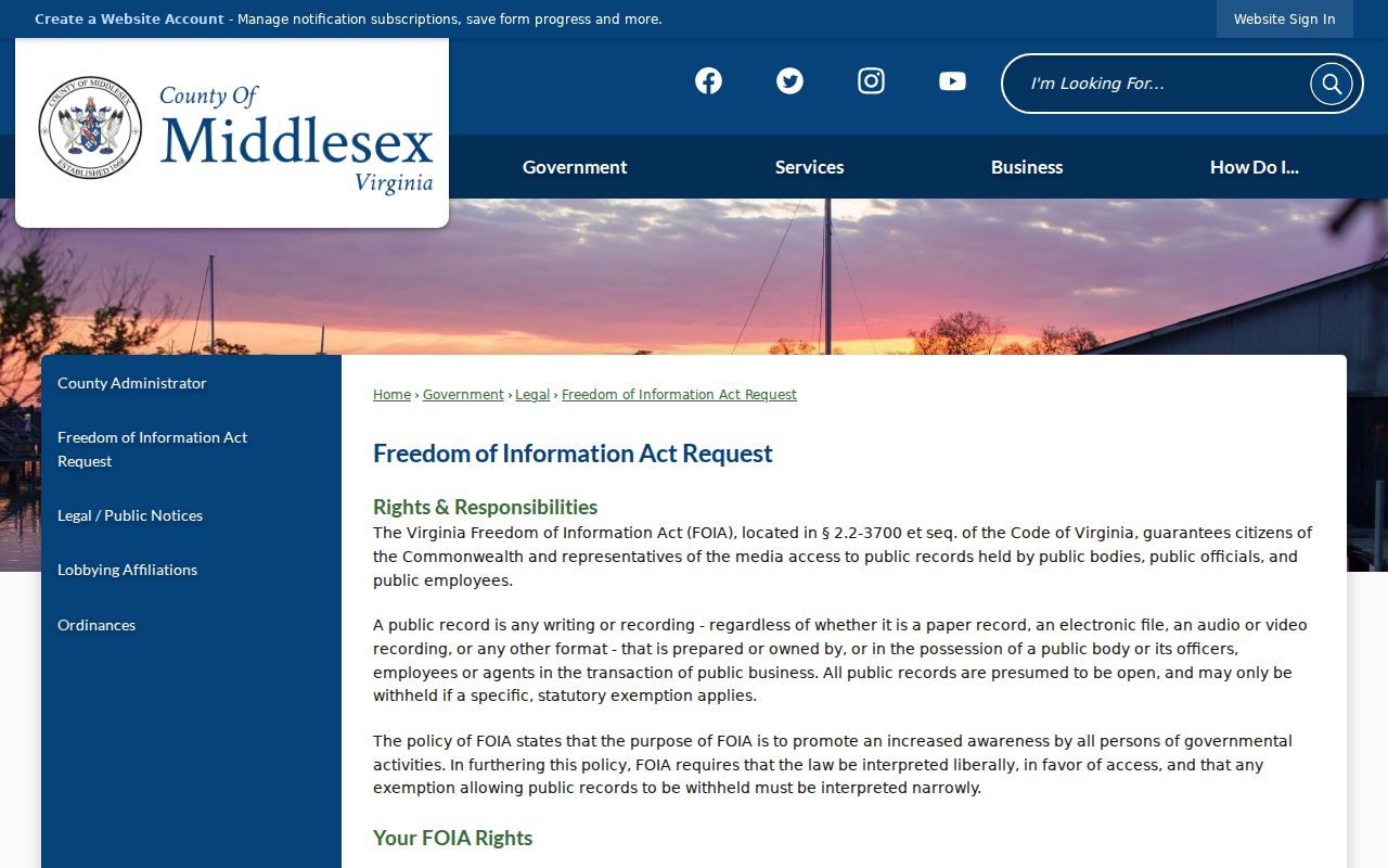 Middlesex County criminal record FOIA request routes